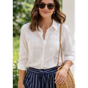 J.McLaughlin white square textured collared button up 4